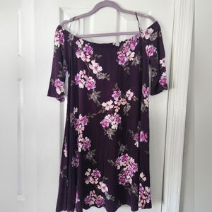 Blue Rain Dark Purple Floral Midi Dress